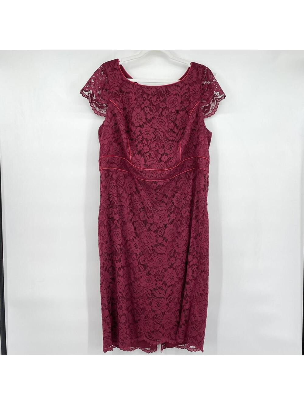Women's ABS Allan Schwartz Berry Pink Lace Pencil Dress Size 18